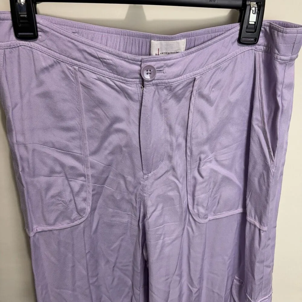 By Anthropologie Palazzo Utility Pants Cargo Wide Leg Lilac Purple Pull On Sz 10 - Image 10