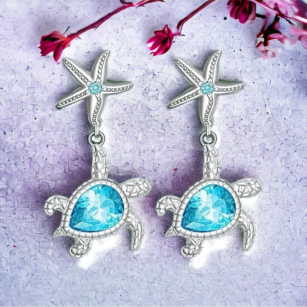 1pair Gorgeous‎ Small Turtle Starfish Alloy Earrings *Fashion Jewelry Silver - Image 4