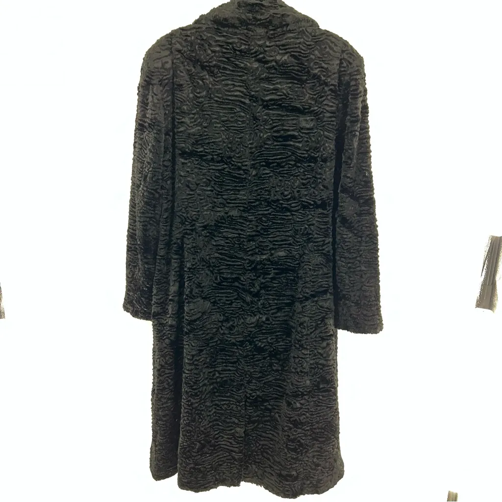 Kate Hill Black Faux Persian Lamb Teddy Winter Coat w/Pockets & Snap Front-Sz 12 - Image 6