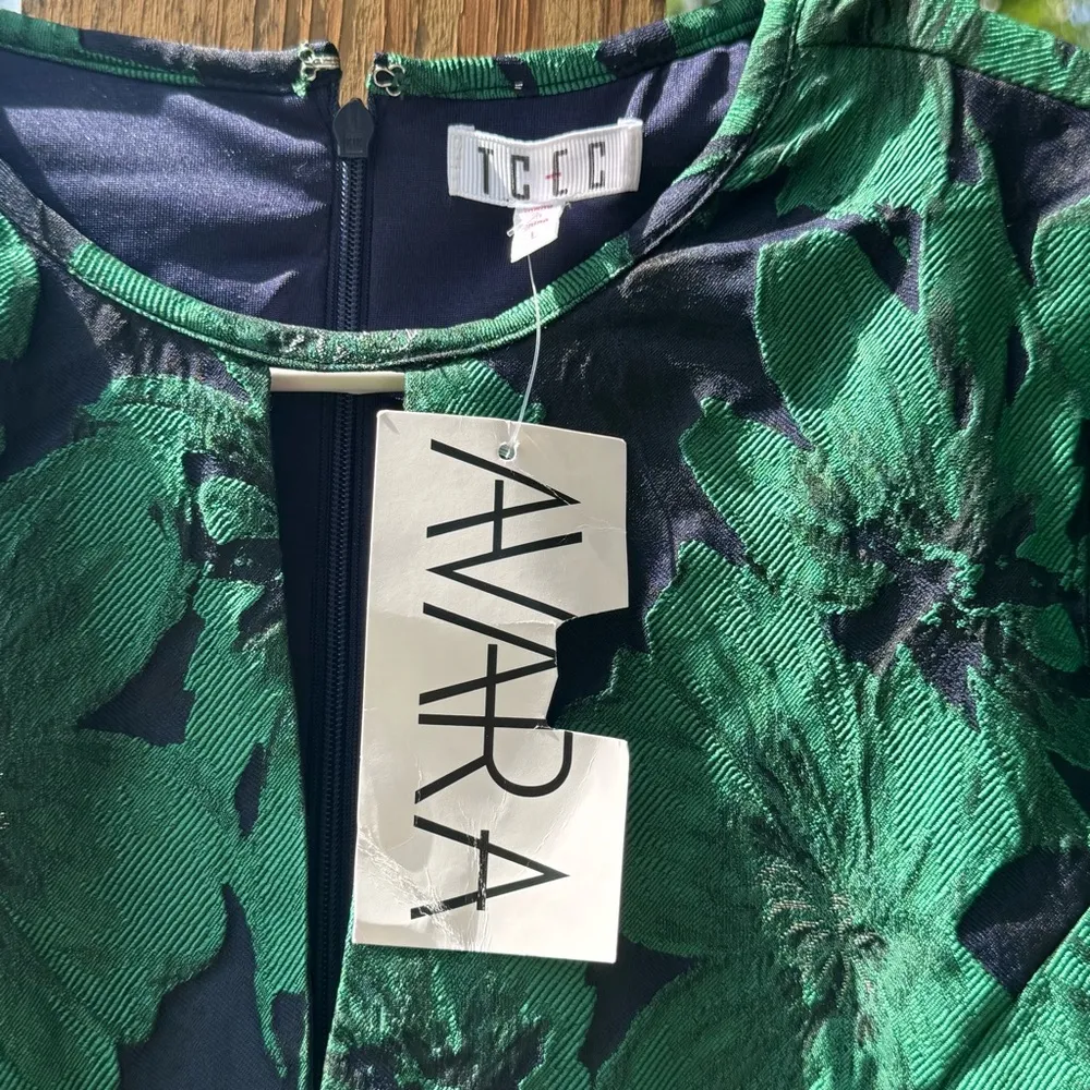 TCEC Avara Meredith Green Floral Short Bollon Mini Sleeve Dress L - Image 3