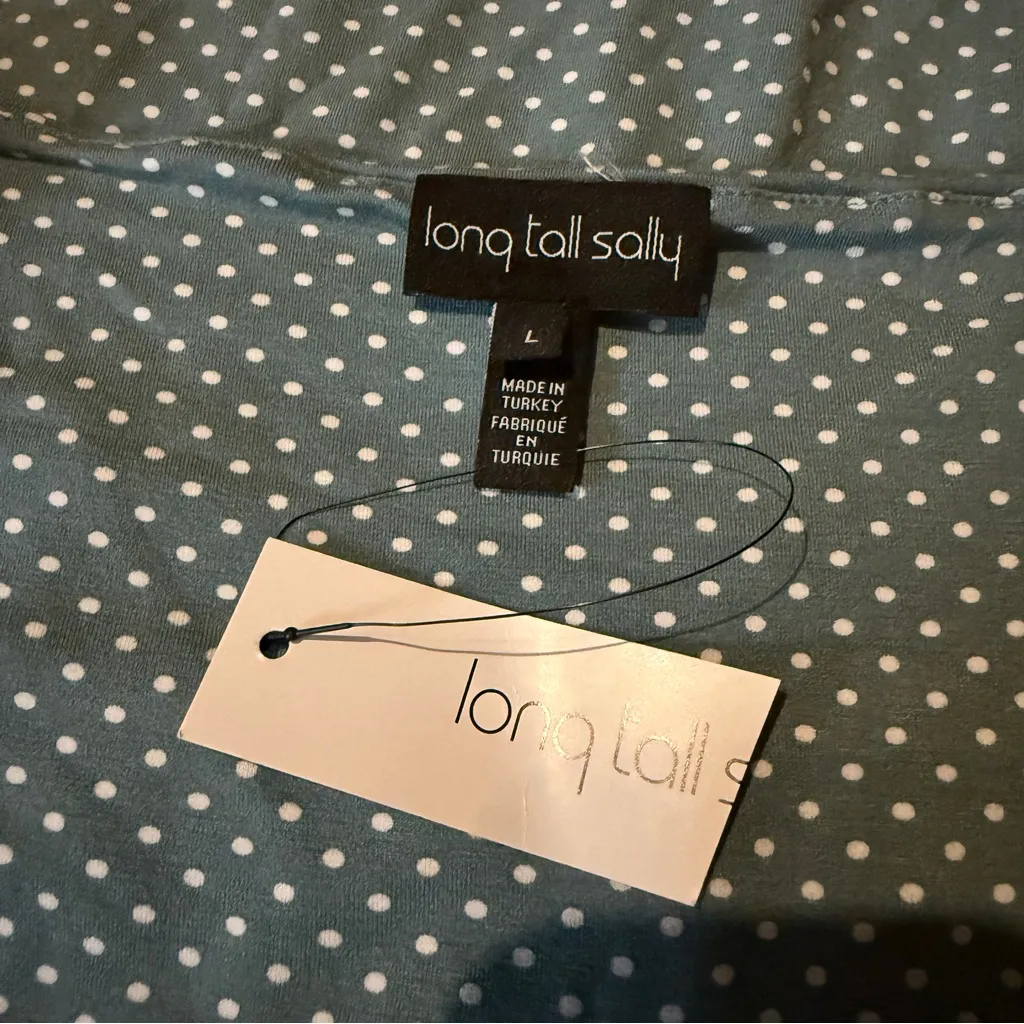 Long Tall Sally NWT Polka Dot Top Women’s Size Large‎ Sage White Sweetheart Neck Green - Image 3