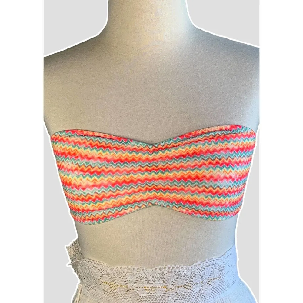 Victoria’s Secret PINK Lace Bandeau Bra Neon Chevron Womens Top Elastic Sz Small - Image 3