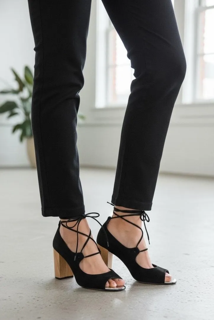 Athena Alexander Womens Black Suede Vikki Strappy Lace Up Block Heel Sandal - Image 1