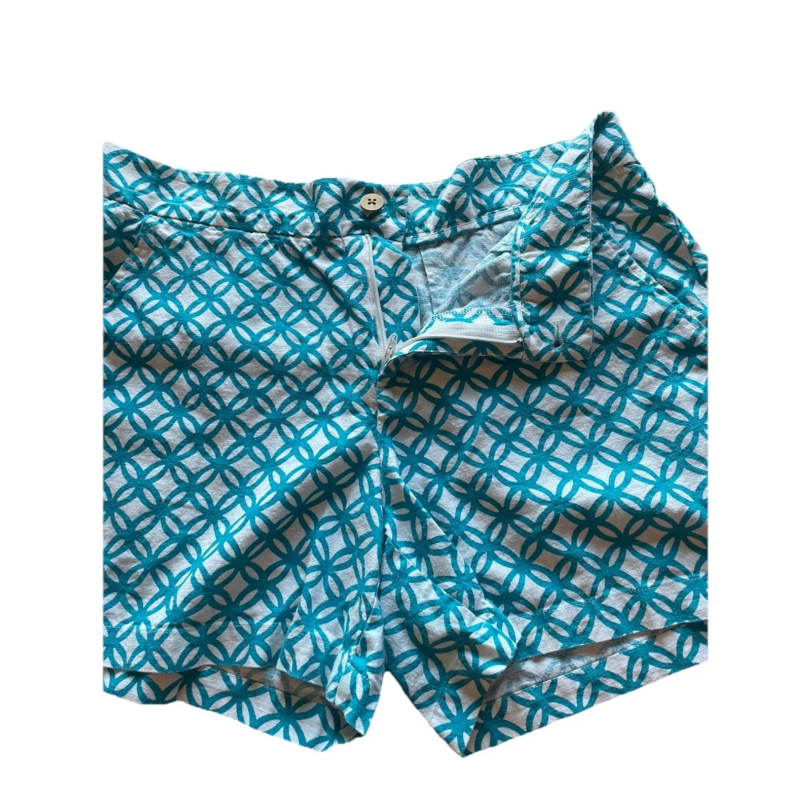 Market & Spruce Teal White Geometric Print Linen Blend Stretch Women's Size 10 - Image 5