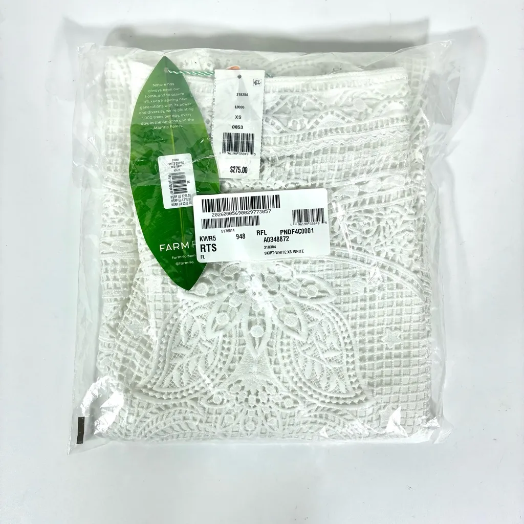 Farm Rio Guipure Lace Midi Skirt Pineapple Design White XS NWT Tropical Floral - Image 13