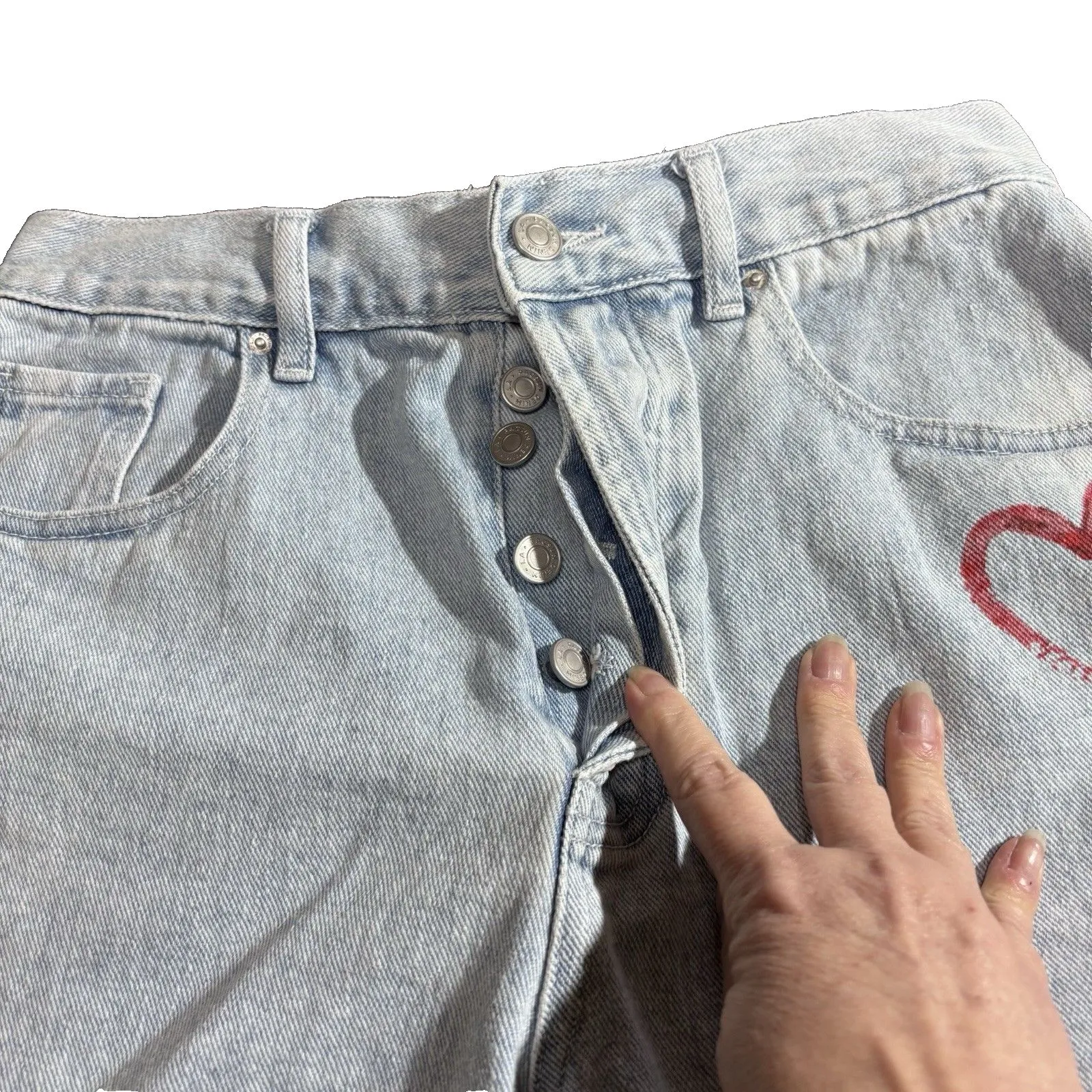 Pacsun Shorts 90S Girlfriend Button Fly Denim Shorts Cut Off size 26 with heart - Image 7