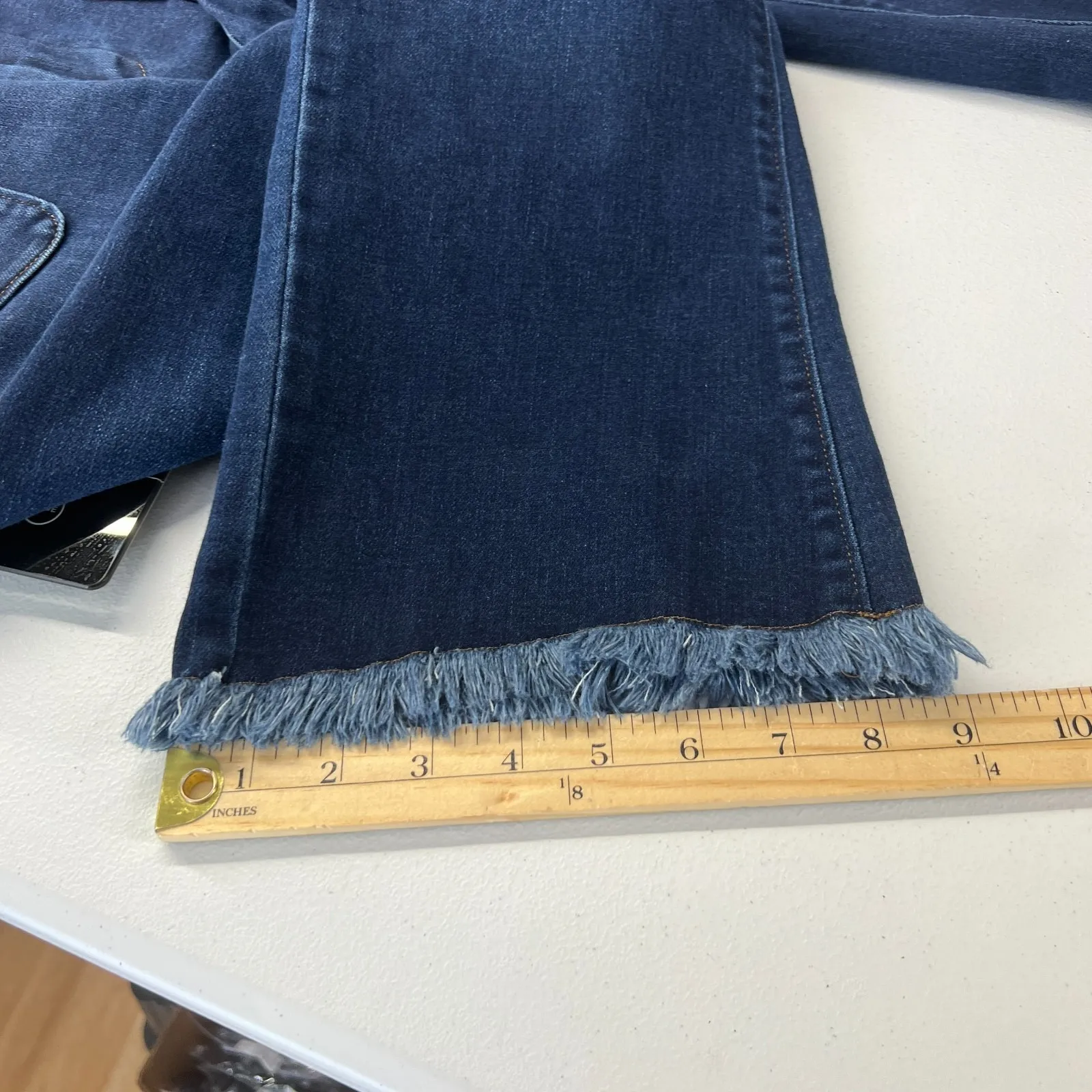 Spartina 449 Kick Flare Jeans Womens 8 Blue Denim Frayed Hem Patch Pockets - Image 12