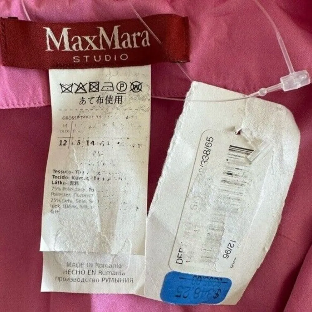 MAX MARA Pink Taffeta Trench Coat Dress Size 12 - Image 6