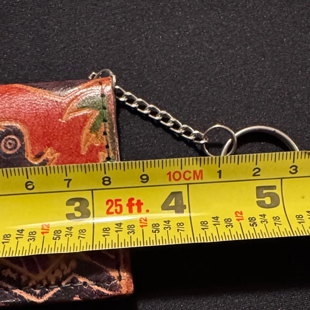 Vintage Leather Coin Purse with Keychain Orange - Image 4