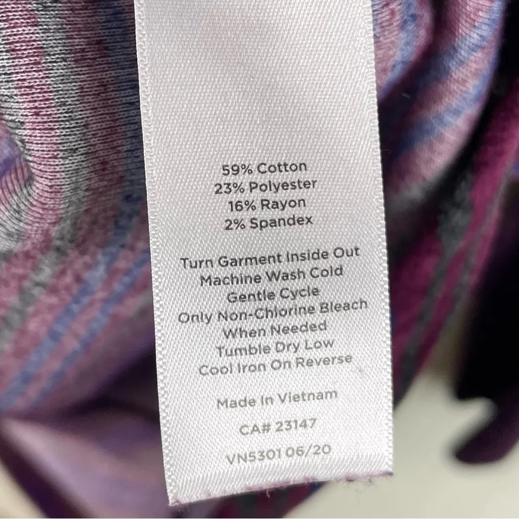 Talbots Luxe Velour Cowlneck Pullover Top Size Large Purple Candy Cane Stripe - Image 7