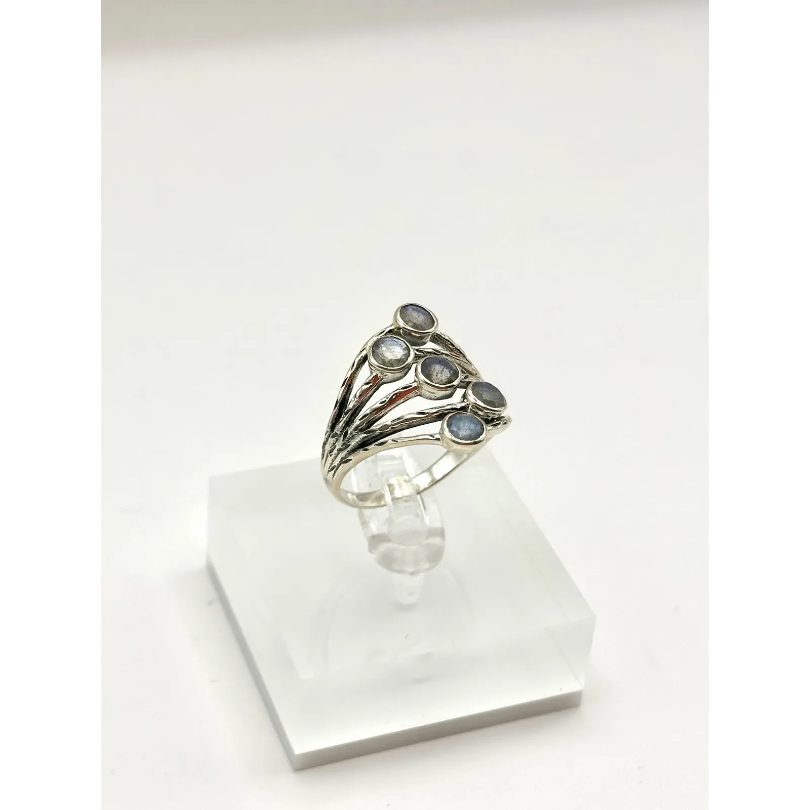 Faceted 5 Stone Labradorite Sterling Silver Handmade Ring Size 9 - Image 2