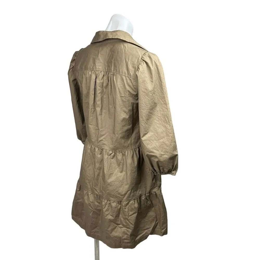 Gap NWT $80 Khaki Tiered Puff Sleeve Button Front Mini Babydoll Shirt Dress XSP - Image 8