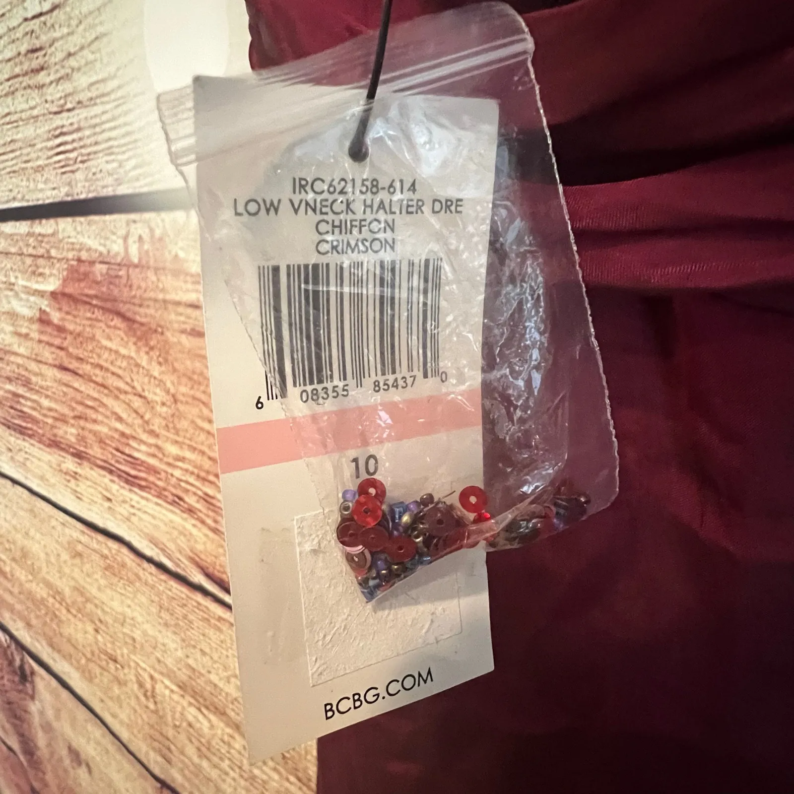 BCBG Max Azria Halter 100% Silk Chiffon Crimson Red Midi Dress Size 10 Low VNeck - Image 8