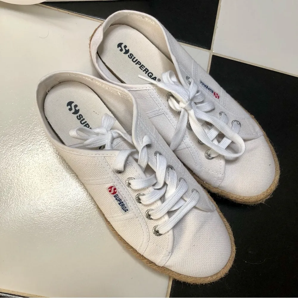 Superga Womens 2402 Rope Mule Sneaker White Sabot Low Heel Sneakers Cotton EUC - Image 4