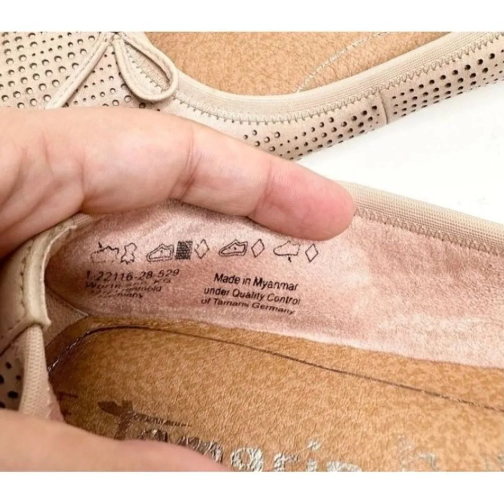 Tamaris Ballet Flats Perforated Leather Bow Accent Slip On Shoes Size 9.5 Tan - Image 7