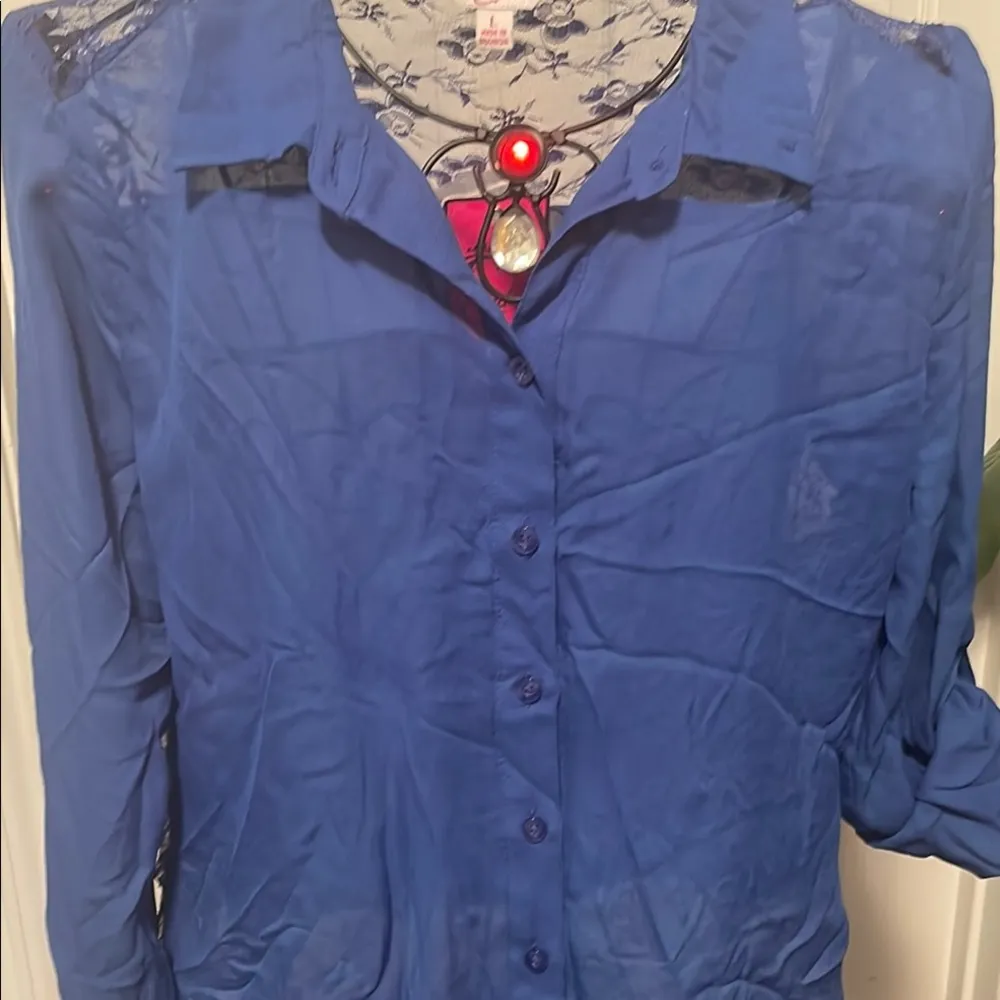 💙💙💙BOGOHO💙💙💙Candie’s Blue Button-Up Lace Top—NWT - Image 2
