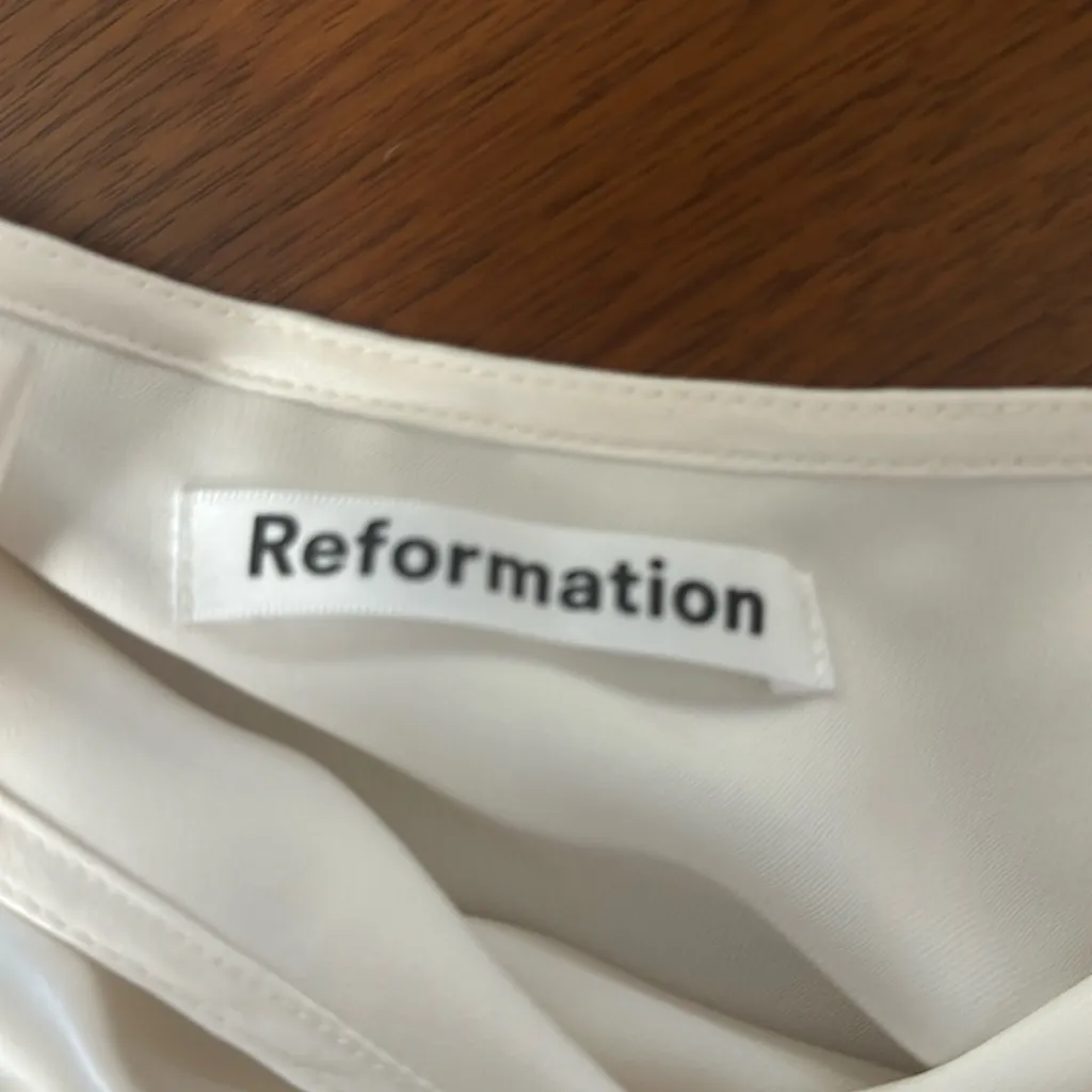 NWOT: Reformation one shoulder bow silk mini dress White - Image 4