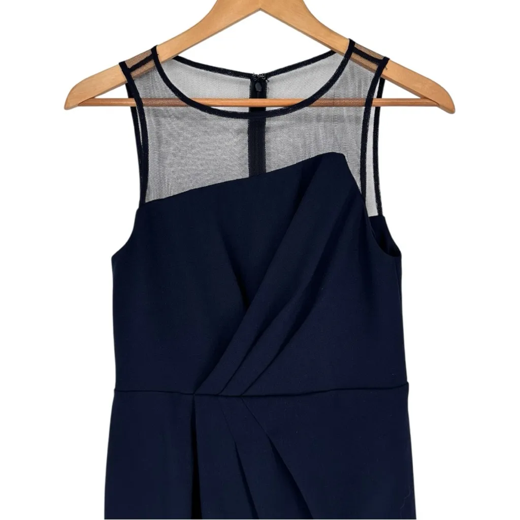 Adrianna Papell Draped Crepe Illusion Dress size 4 in Midnight Navy Sleeveless - Image 4