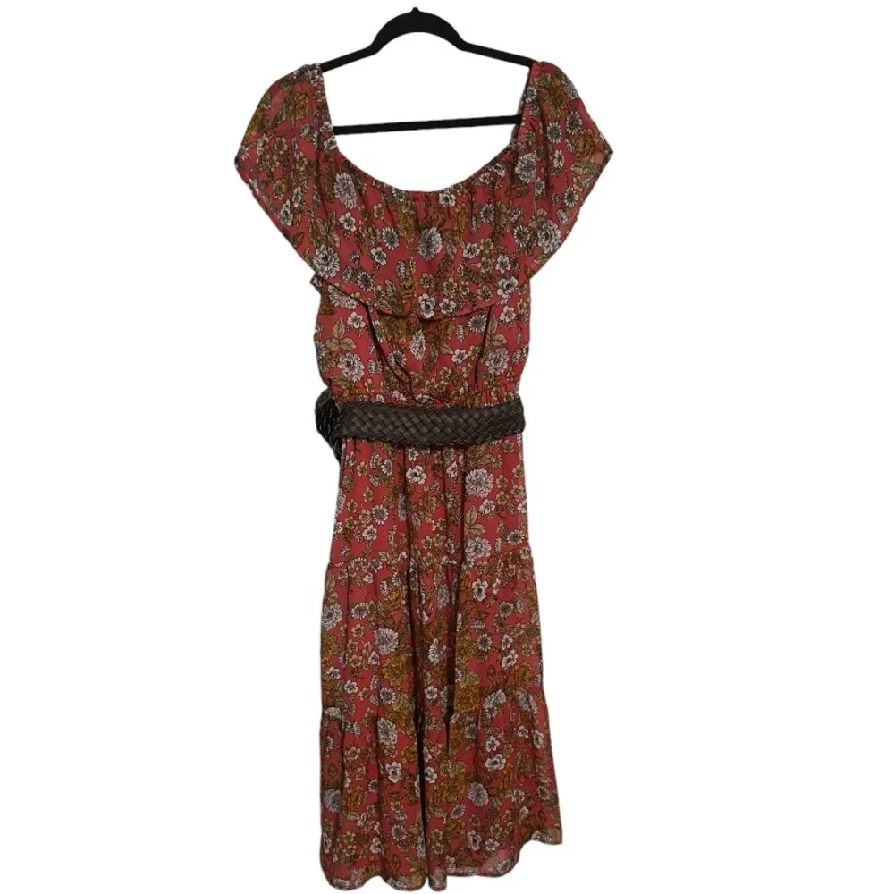 Tacera- NWT- Large Brown Floral Dress with Belt! - Image 2