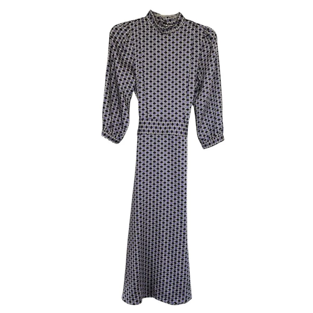 Zara Purple Circle Geometric Print Long Sleeve Belted Midi Shirt Dress Size XS - Image 3