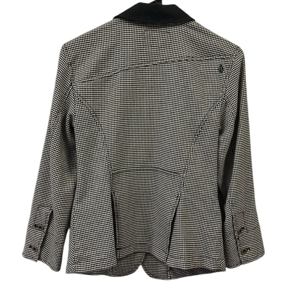Volcom Vintage Black White Houndstooth Double Pocket 3 Button Blazer Size 10 - Image 8