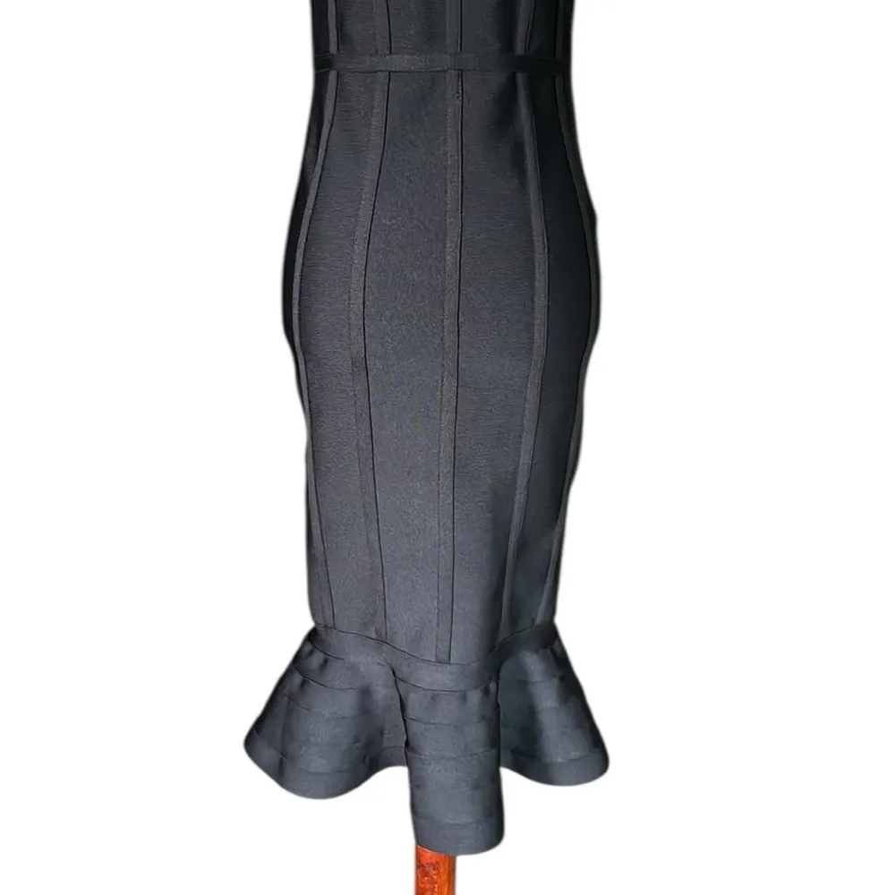 Maketina Women's Mermaid Spaghetti Strap Bodycon Midi Cocktail Bandage Dress Black Size M - Image 8