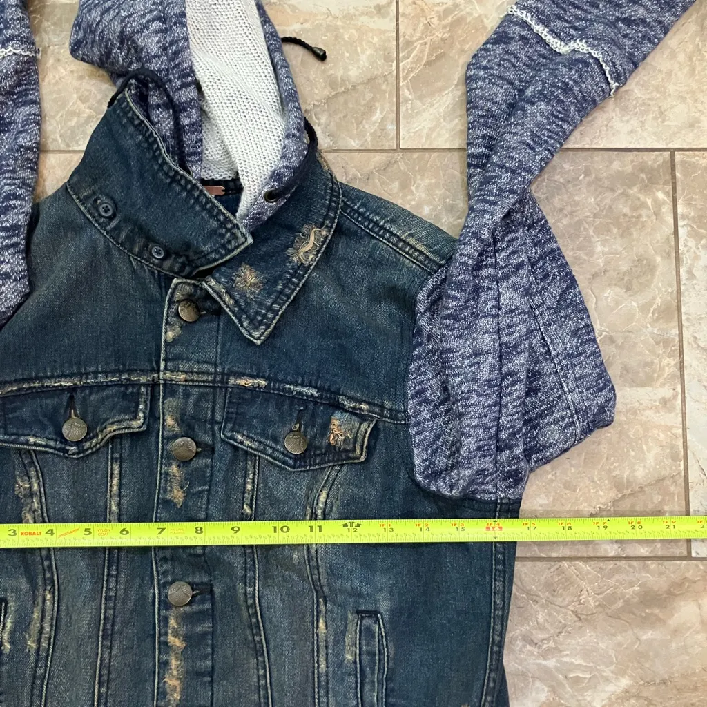 NWT Free People We The Free Throwback Denim Knit Hoodie Jacket - Image 2