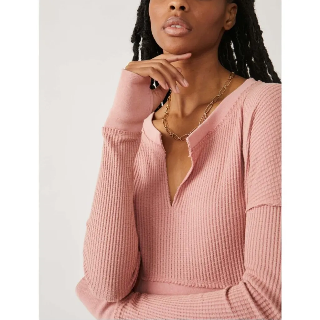 FREE PEOPLE Rosie Pink Monterey Pieced Waffle Knit Size S - Image 4