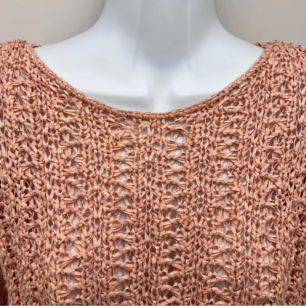 Dana Buchman Peach Open Pull Over Cotton Blend Ribbon Knit Top w/3/4 Sleeves-L - Image 3