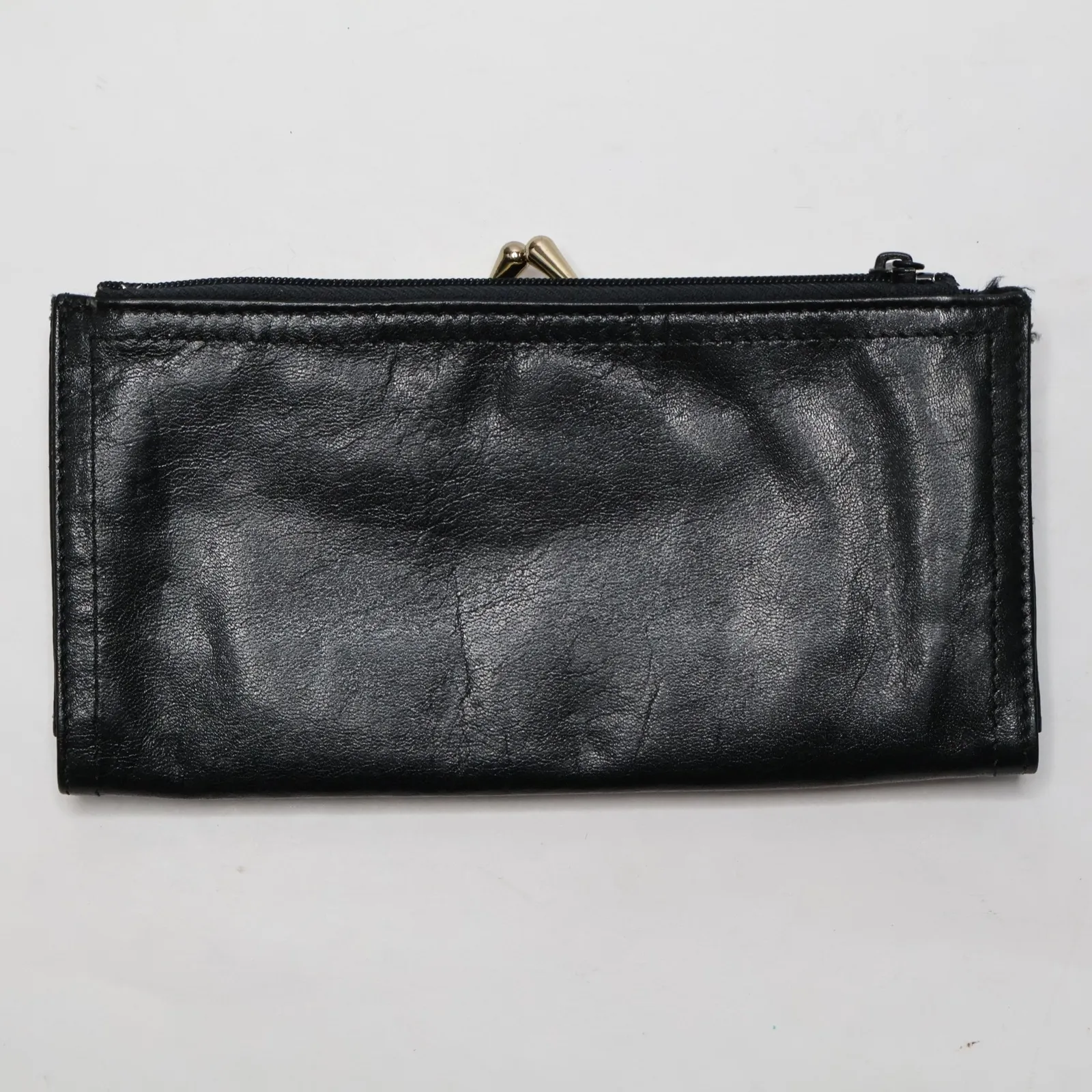 VTG GANI Black Leather Clutch Wallet Kiss Lock Zip Pocket Coin Purse Womens - Image 2