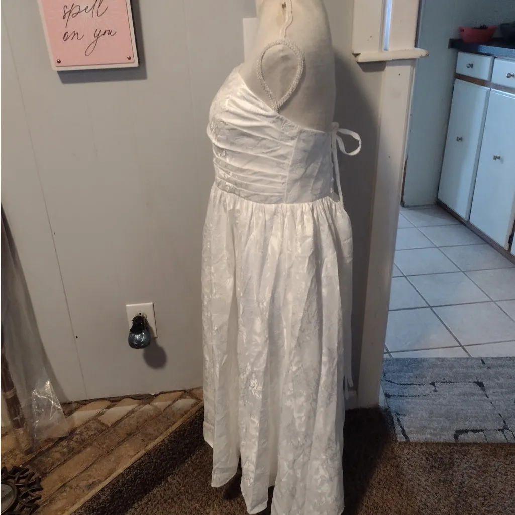 New!Strapless Floral Satin Jacquard Wedding Dress Prom Dress Formal Dress Corset White Size 10 - Image 5