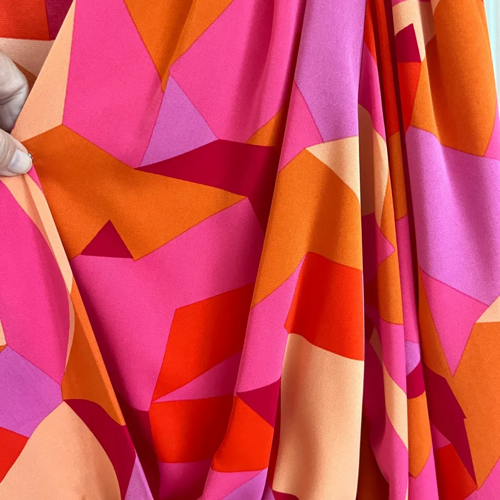 Pink Lily Pink and Orange Geo Print Bodysuit Blouse One Piece Size L - Image 4