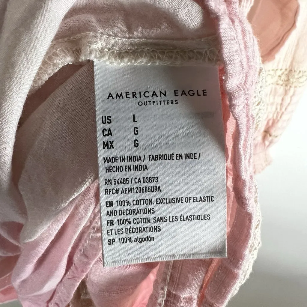 American Eagle Womens Pink Tie‎ Dye Smocked Ruffle Cotton Long Sleeve Dress L - Image 5