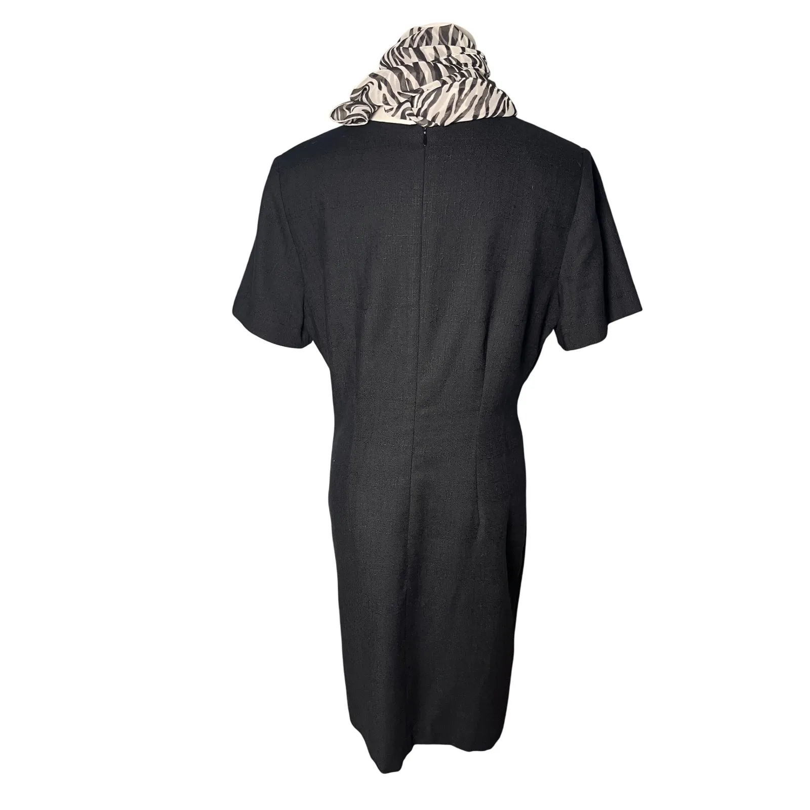 Lennie for Nina Leonard 14P Petite Black Sheath Dress Zebra Scarf Classic Career - Image 4