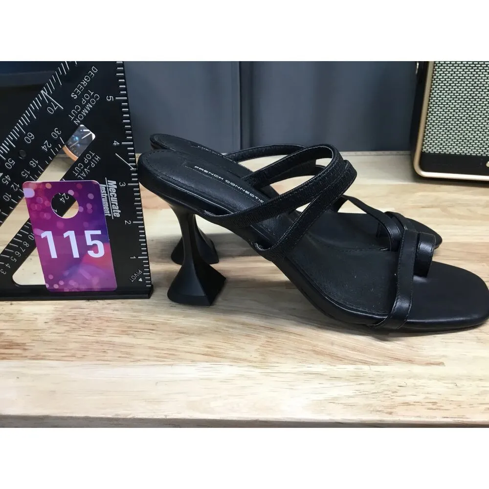 French Connection Bridge Heeled Sandals Women's 8 Black Leather Slip-On Preppy - Image 2