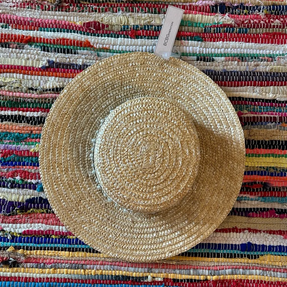NEW BCBGeneration Pearl Wheat Straw Hat Ribbon Boater BCBG - Image 2