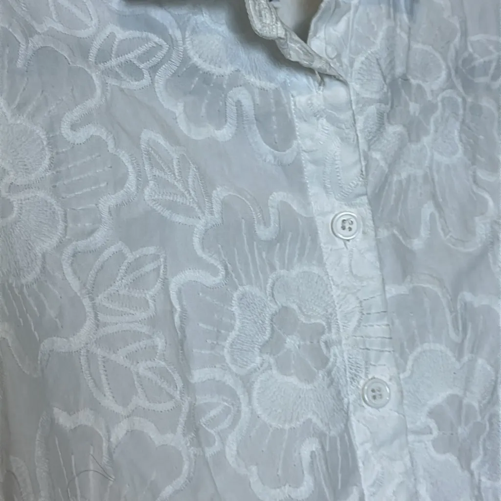 Anthropologie O by Organic white cotton embroidered shirt dress Size small‎ - Image 3
