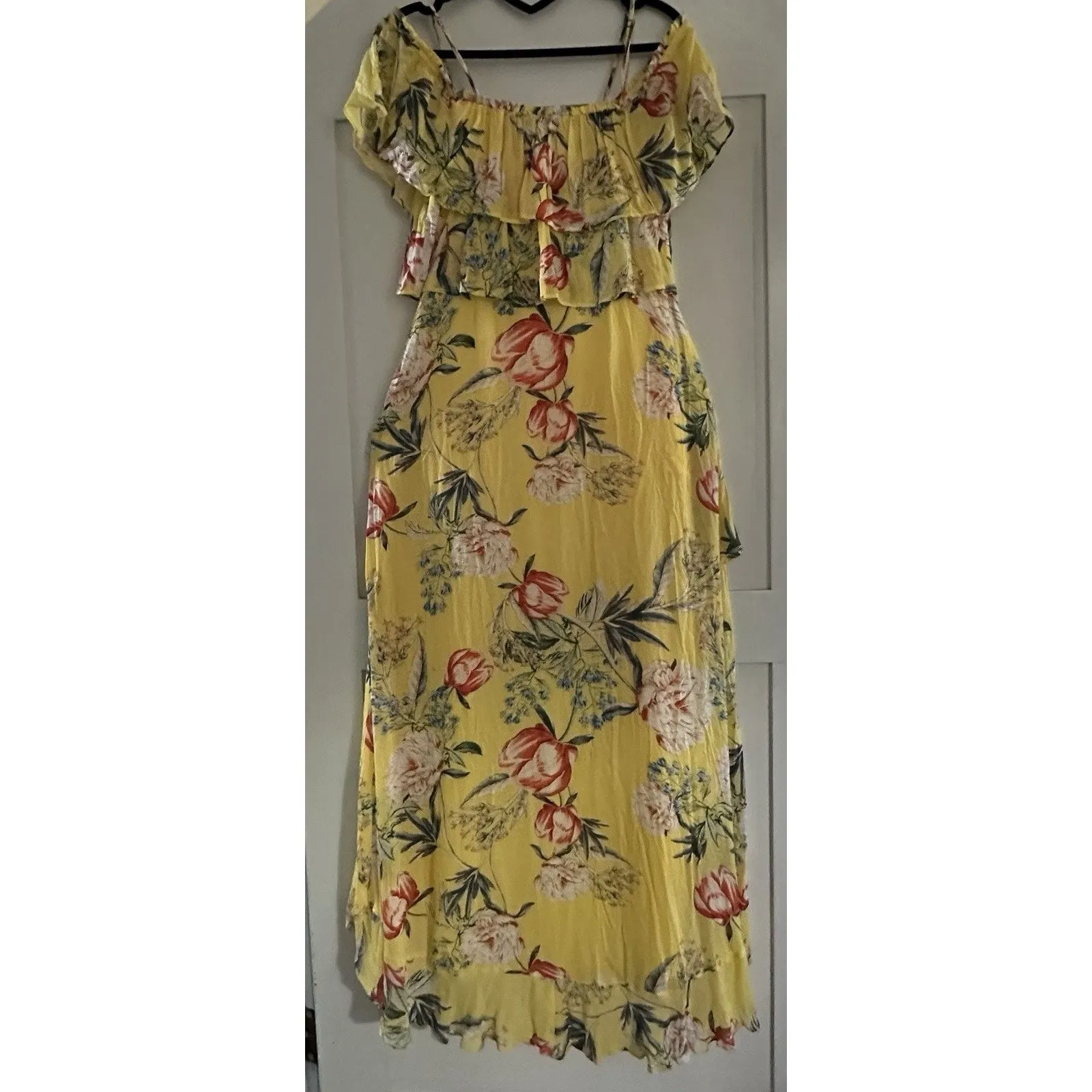 Women's BB Dakota Dress Yellow Floral Off Shoulder Ruffle Flowy High Low Size 0 - Image 6