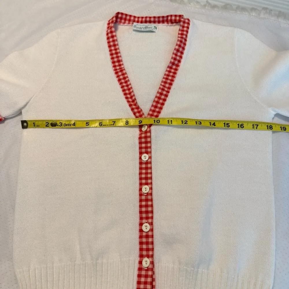 Vintage 60s 70s Arnold Palmer White Cardigan Sweater w/ Red Gingham Trim preppy Size undefined - Image 6