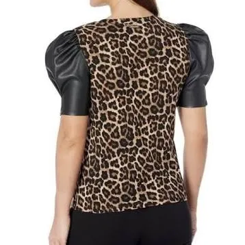 Michael Kors Leopard Print Blouse with Black Puff Sleeves - Image 4