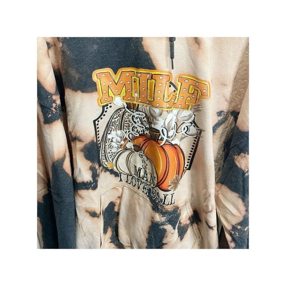 MILF "Man I Like Fall" Acid Dyed Womens Hoodie Sweatshirt 2xl Gray Casual Size undefined - Image 2