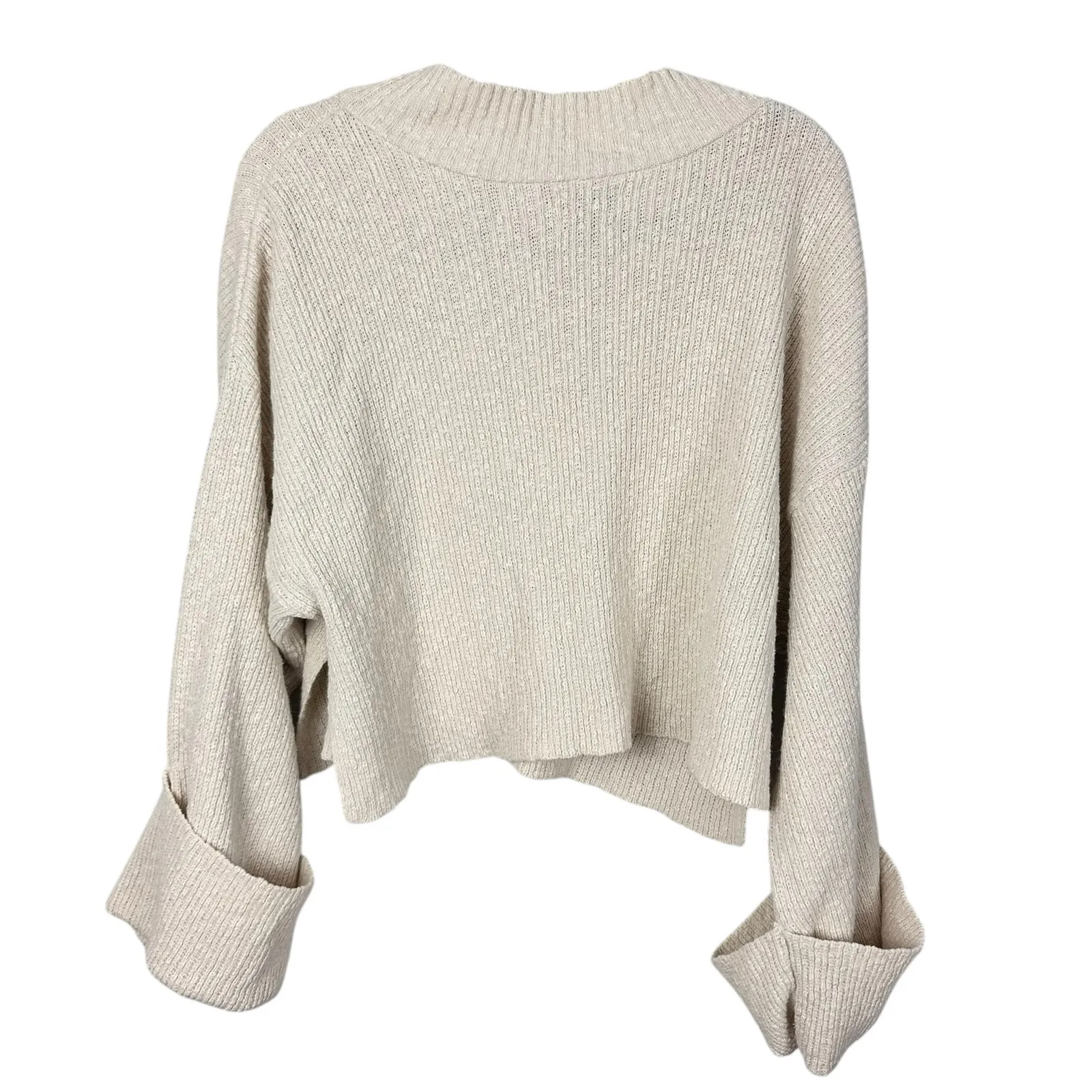 ASOS Ecru Knit Boxy Drop Sleeve Ribbed Long Crop Sweater Cotton Blend Size 4 - Image 4