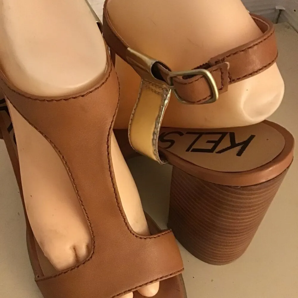 Kelsi women chestnut brown leather heel sandals US 10 - Image 11