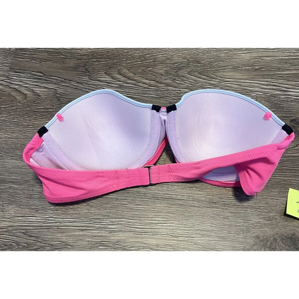 Victorias Secret Triangle Bikini Top 32C Underwire Padded Swim Bandeau Pink EUC - Image 2