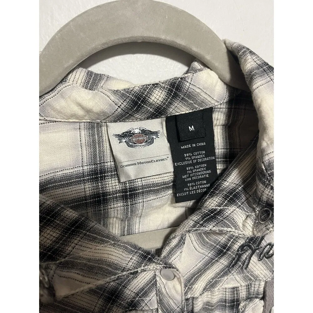 Harley Davidson  Size Medium Plaid Button Down - Image 4