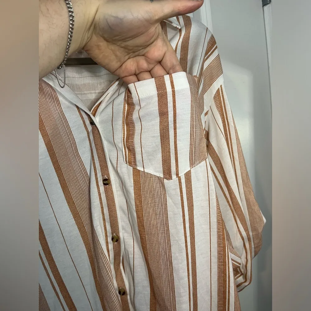 Eden + Olivia Button Up Orange & White Stripes Chic Flare Pocket Blouse Size XL - Image 11