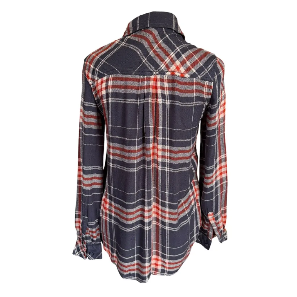 Beachlunchlounge Collection black and burnt orange plaid long sleeve shirt XS - Image 4
