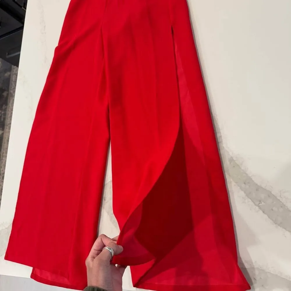 BCBGeneration Strappy Wide Leg Jumpsuit Red Women's 4 Pockets Adjustable Straps - Image 2