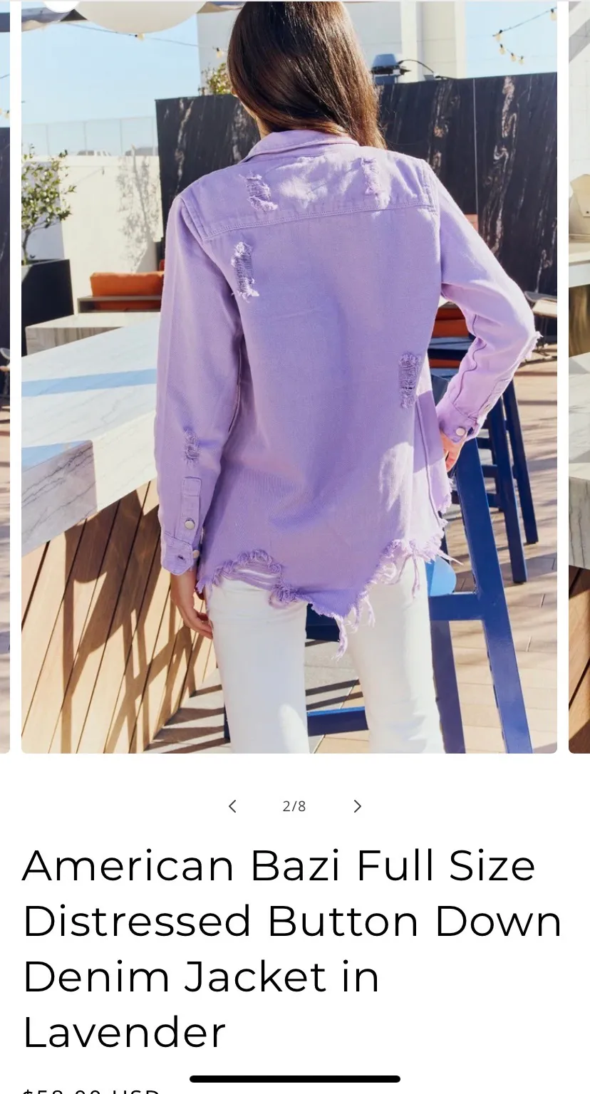 Distressed Lavender Denim Jacket Size L - Image 5