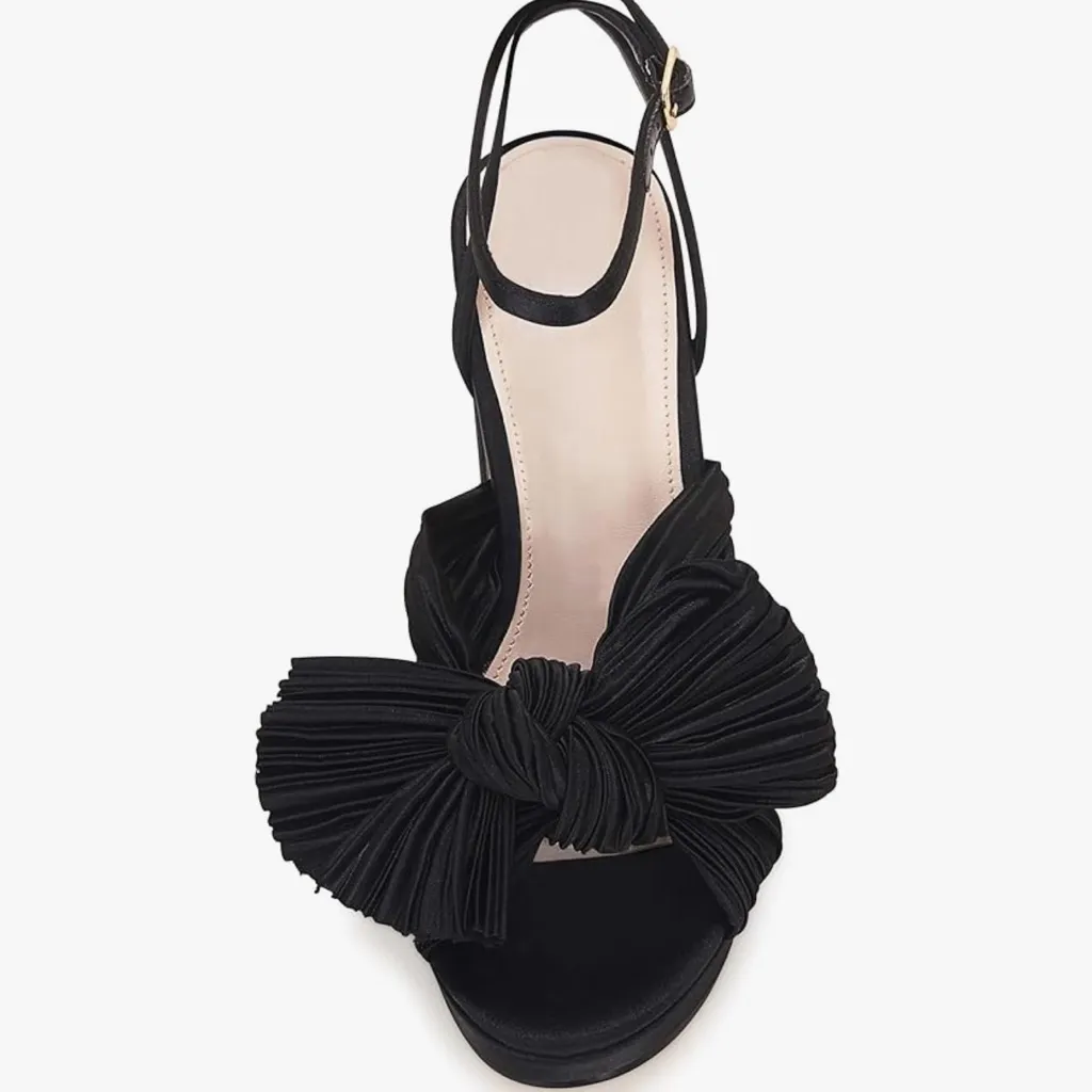 Black Pleated Bow Platform Open Toe Sandals Size 6 - Image 4